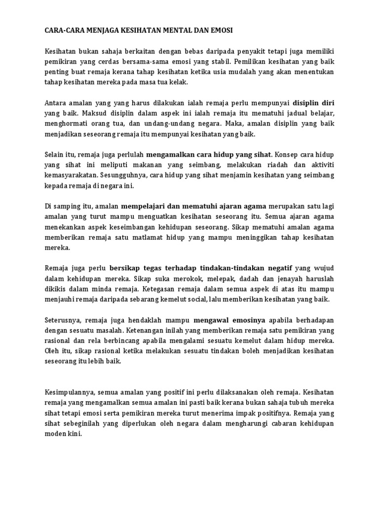 Cara Menjaga Kesihatan Mental Dan Emosi Pdf