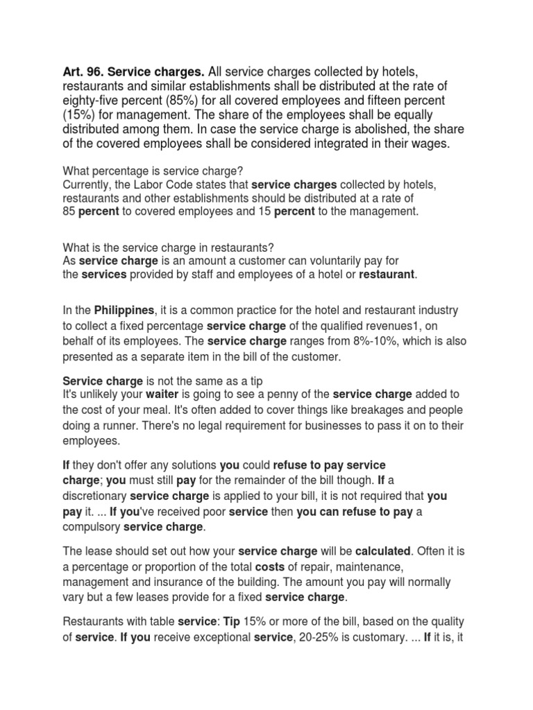 Service Charge PDF Gratuity Fee