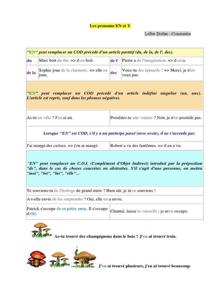 Remplacer Le Cod Par Un Pronom Personnel Exercices Pdf Les Pronoms EN Et Y | PDF | Complément d'objet | Pronom
