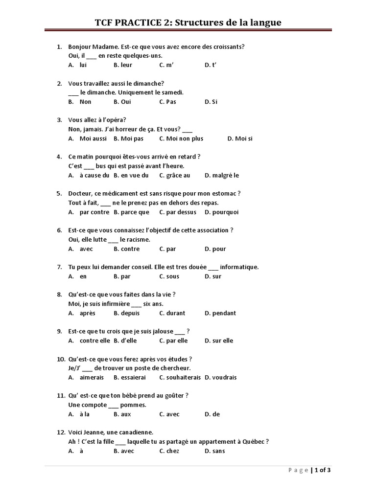 Exercice TCF : Structures de la langue | PDF | Échecs | Jeux et activités