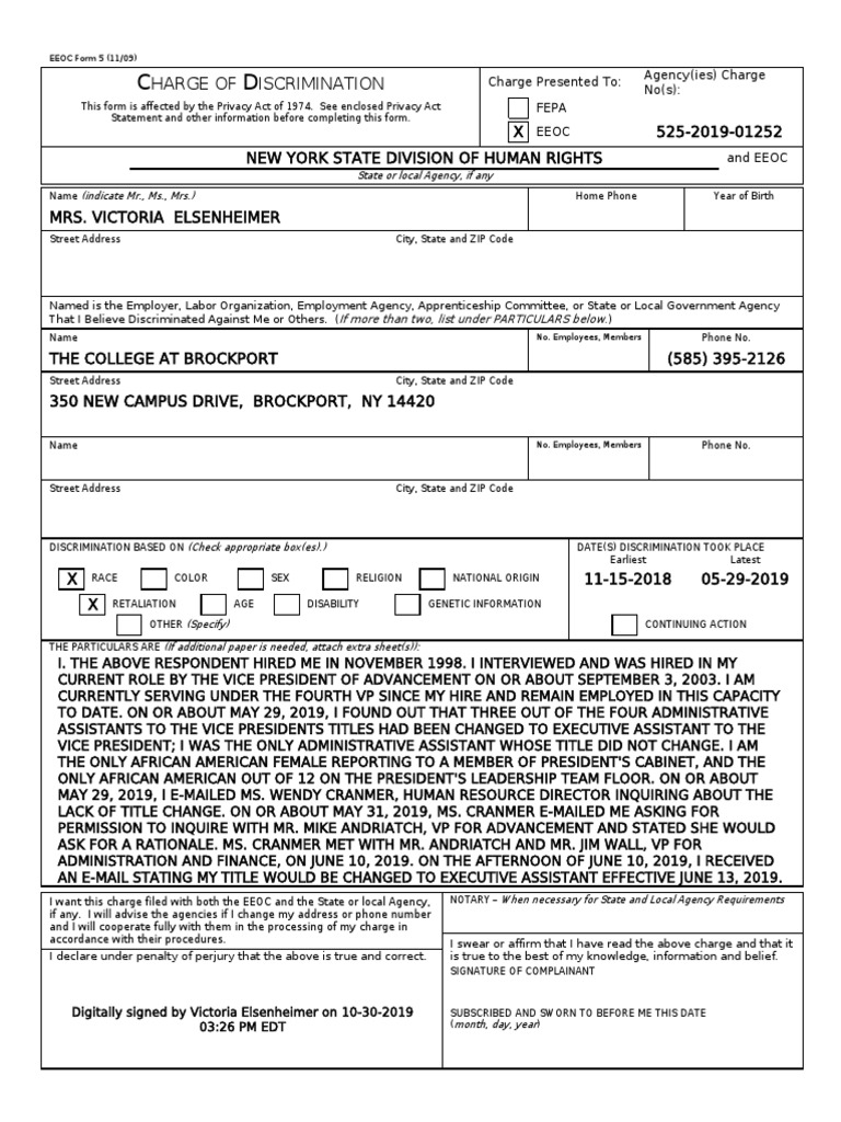 EEOC Charge Brockport 2 26.20 PDF Equal Employment Opportunity Commission Americans With