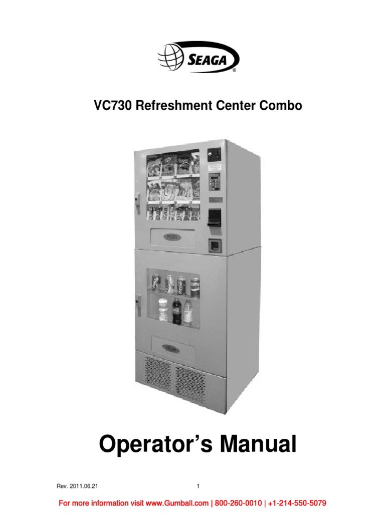 vc730 Combo Vending Machine Instruction Manual Seaga MFG PDF
