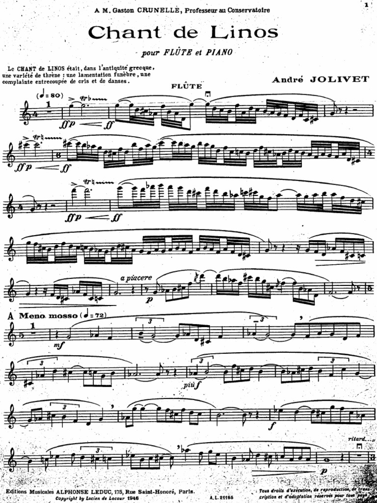 Andre Jolivet Chant de Linos For Flute PDF