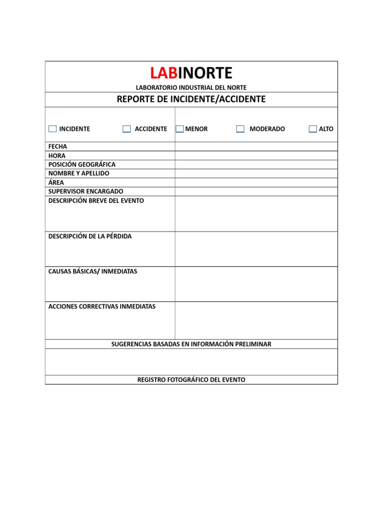 Reporte de Accidentes Incidentes | PDF