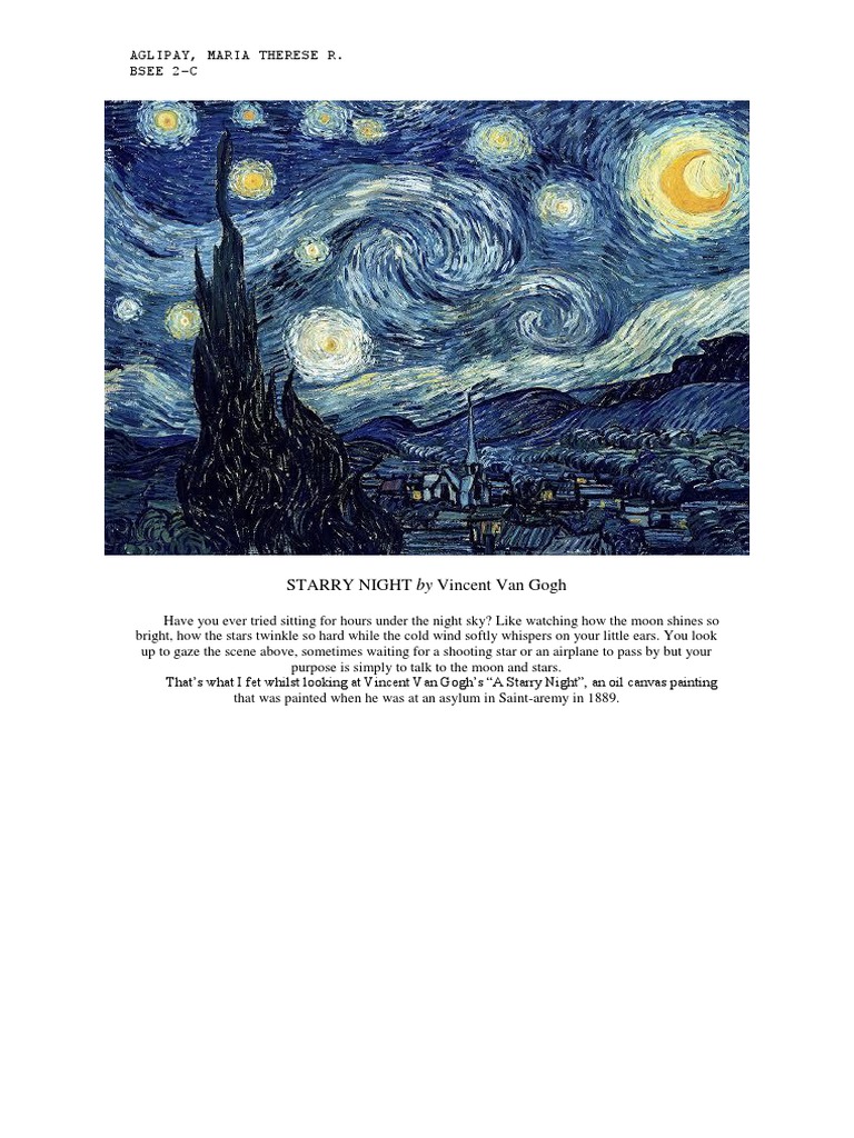 Starry Night By Vincent Van Gogh Pdf Poetry