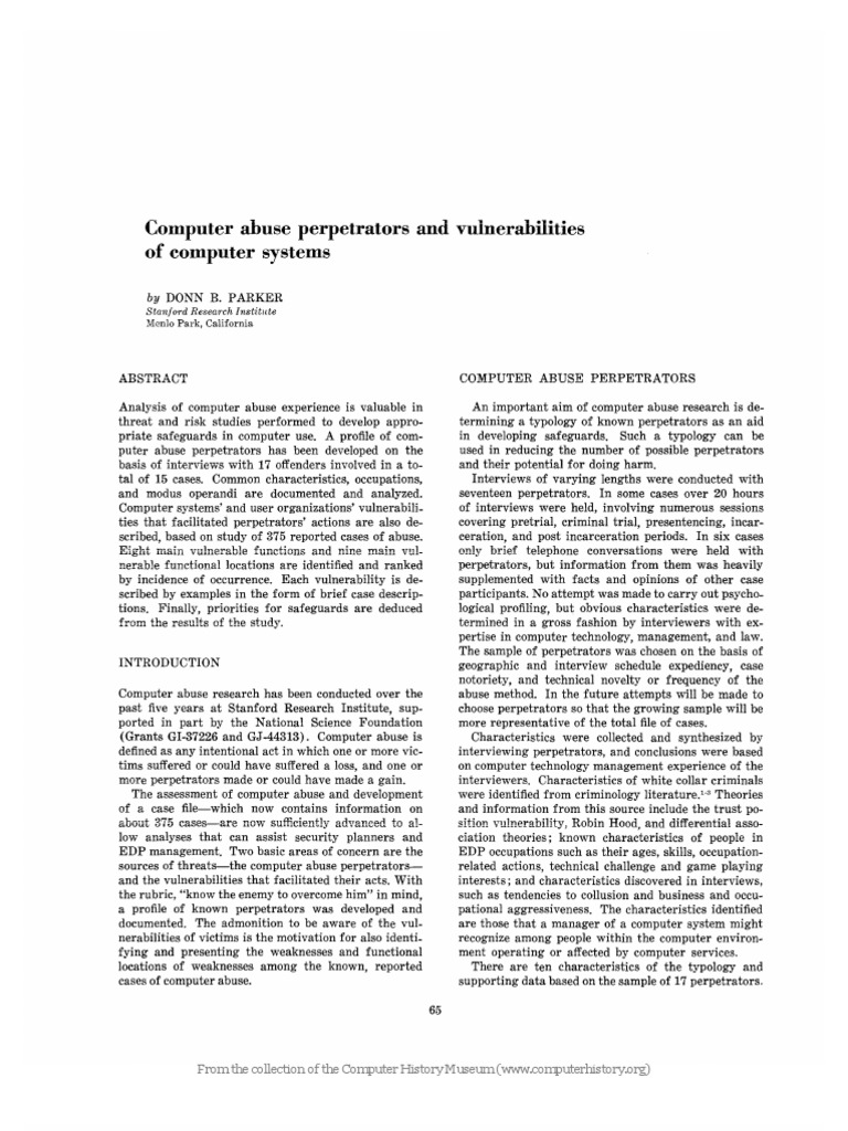 Computer Abuse: Perpetrators & Vulnerabilities | PDF | Vulnerability ...