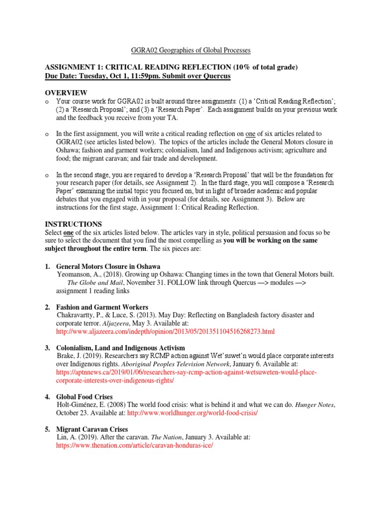 Critical Reading Reflection Guidelines Pdf Citation