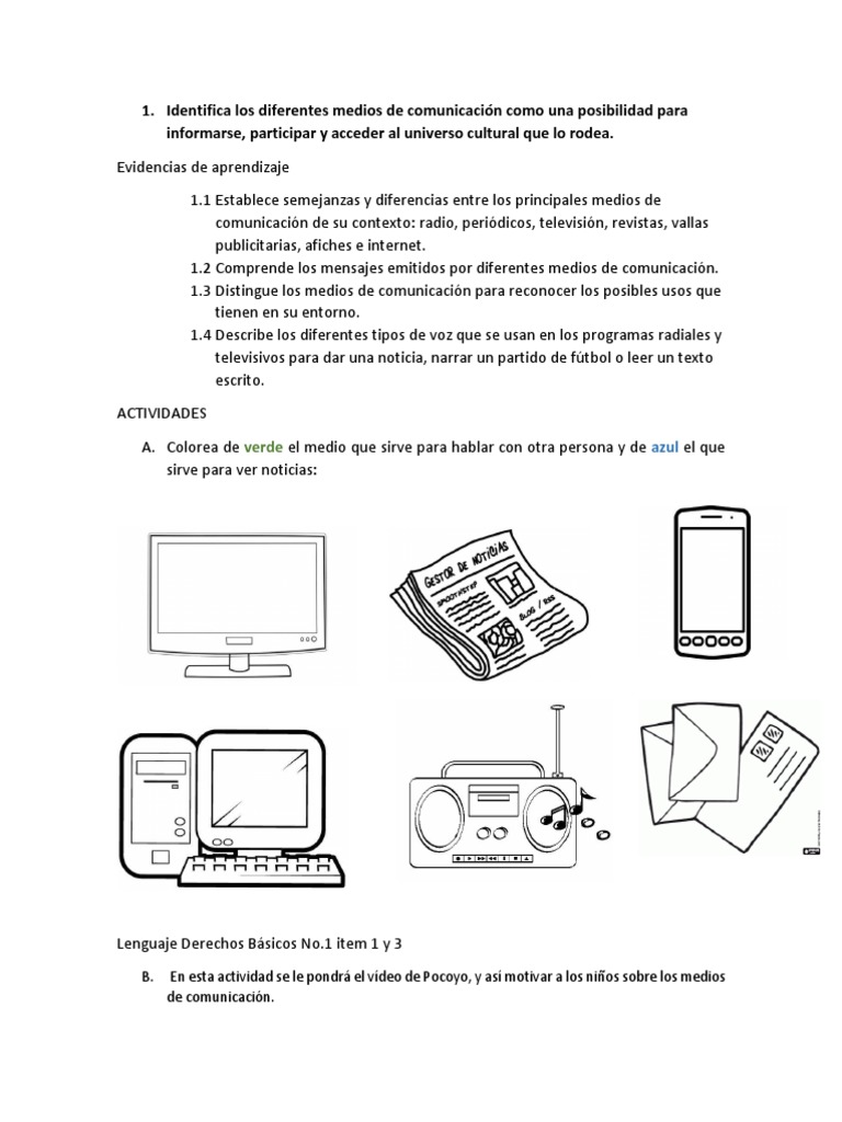 Actividades Lenguaje e Ingles | Medios de comunicación) | Comunicación