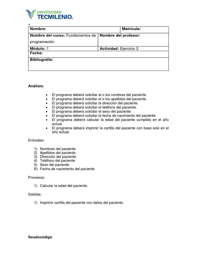 Ejercicio 2 Fundamentos de Programacion | PDF