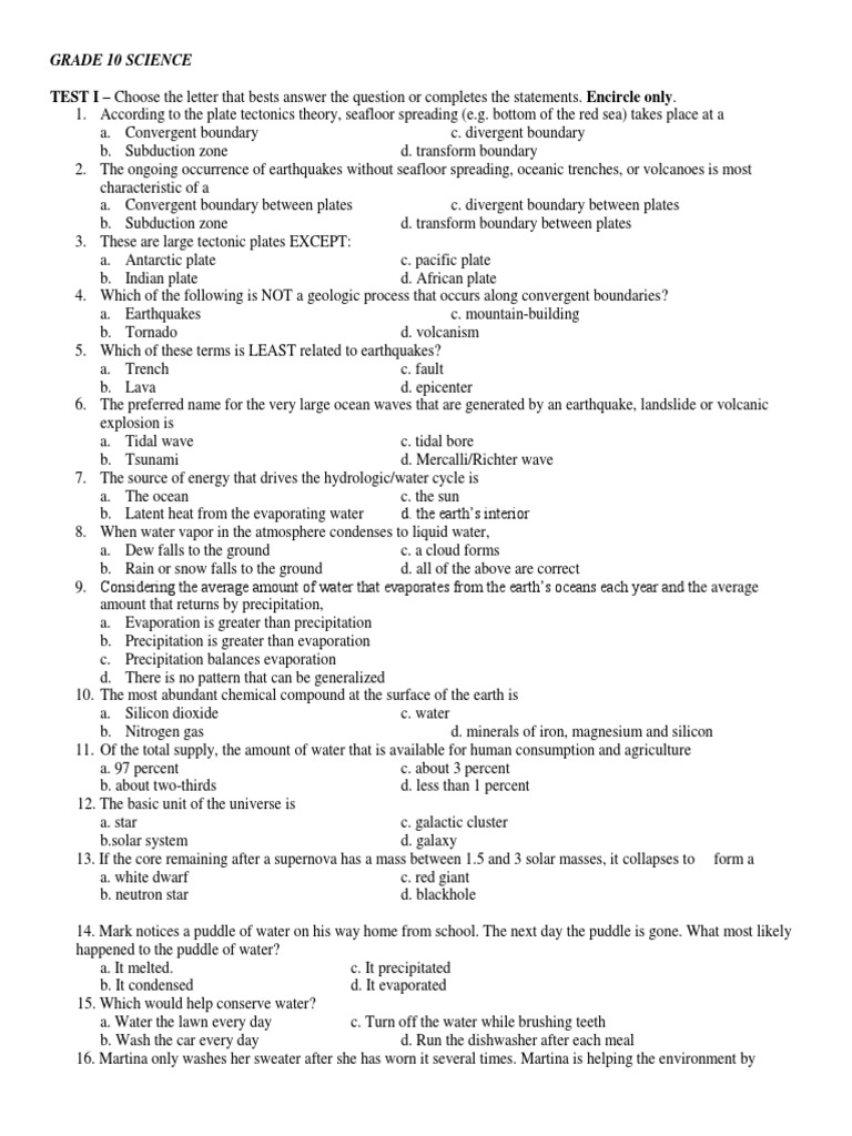 Grade 10 Science: 1st Quarter Exam | PDF | Plate Tectonics | Earthquakes