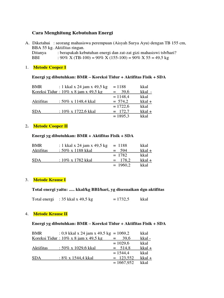 Cara Menghitung Kebutuhan Energi | PDF | Metode & Bahan Ajar | Sains