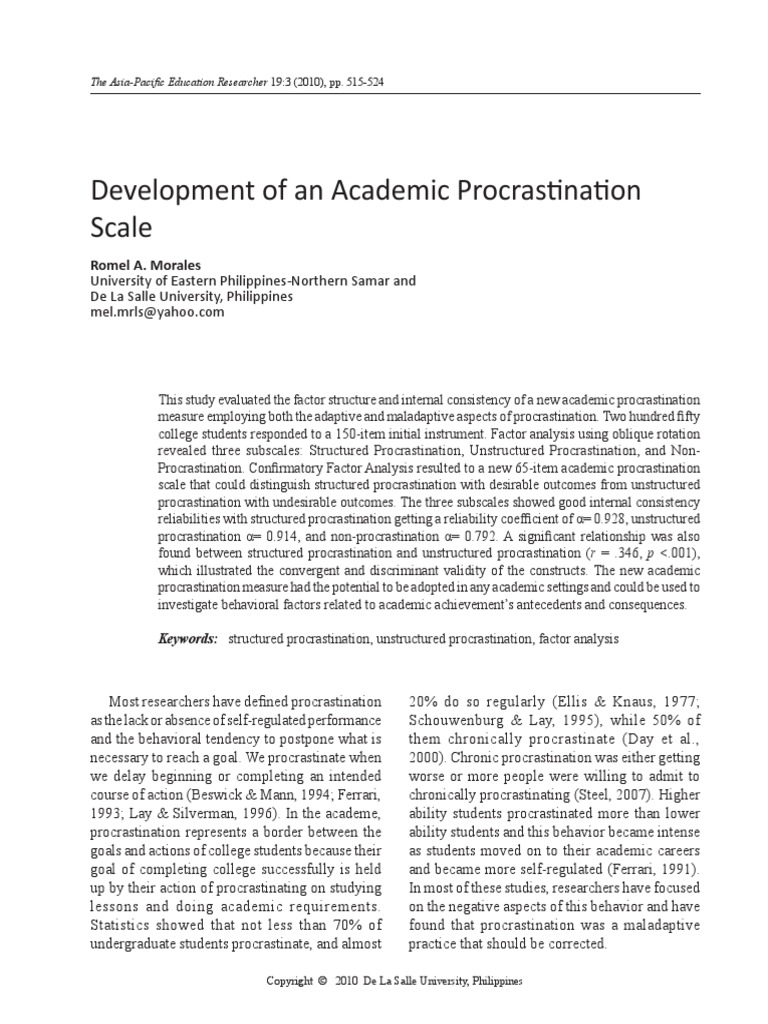 Development of An Academic Procrastinati PDF | PDF | Procrastination ...