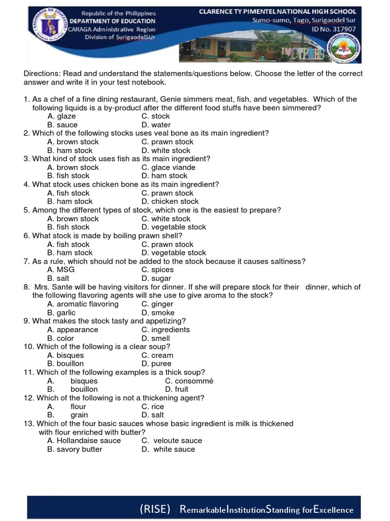 Summative 1 Test Cookery 10 3rd Quarter Pdf Foods Food And Drink
