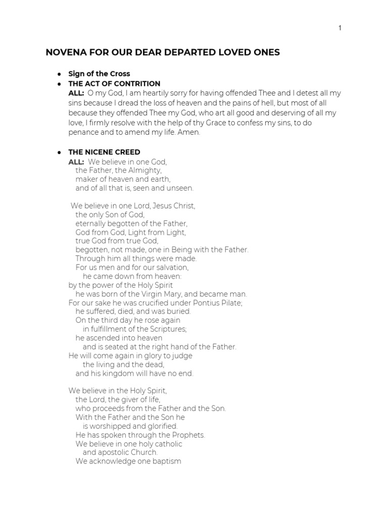 Novena For Our Dear Departed Loved Ones Pdf God The Father