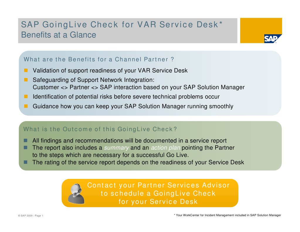 Sap Goinglive Check For Var Service Desk It Service Management