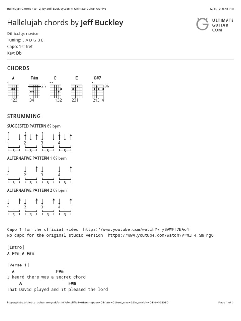 Hallelujah Chords (Ver 2) by Jeff Buckleytabs at Ultimate Guitar Archive PDF Song Structure