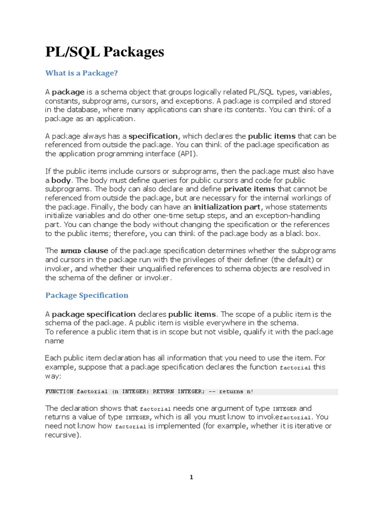 PLSQL Packages | PDF | Pl/Sql | Subroutine
