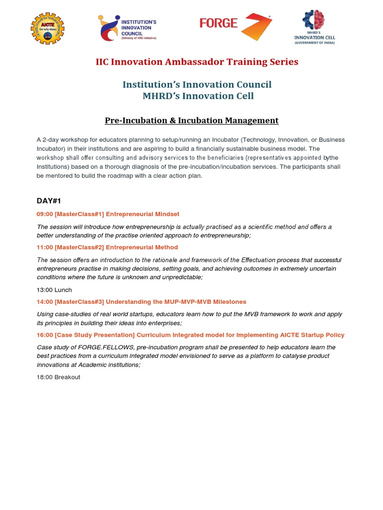 PreIncubation & Incubation Management PDF PDF Startup Company Small Business & Entrepreneurs
