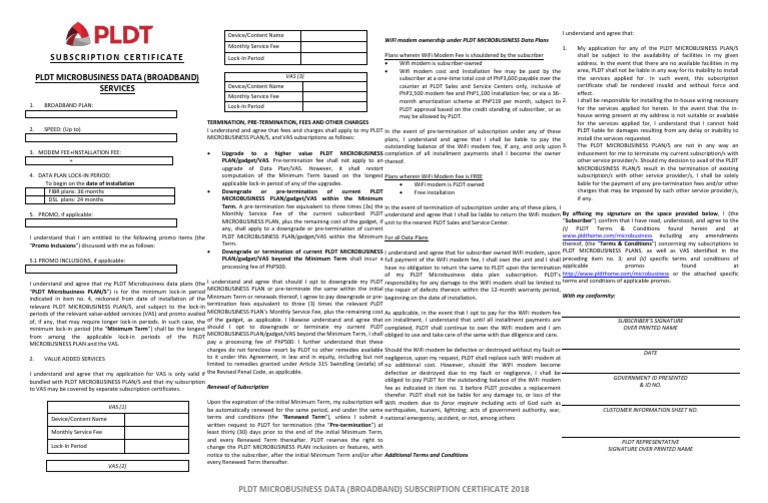 PLDT KaAsenso Subscription Certificate | PDF | Subscription Business ...