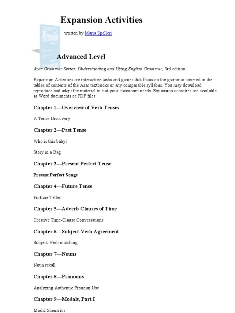 Expansion Activities Advanced Level PDF Pronoun Grammar