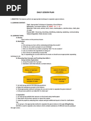 DAILY LESSON PLAN IN SEPARATING MIXTURES