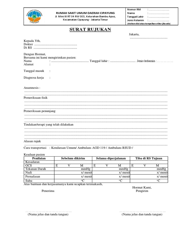 Surat Rujukan RSUD Cipayung Jakarta Timur | PDF | Griya & Taman