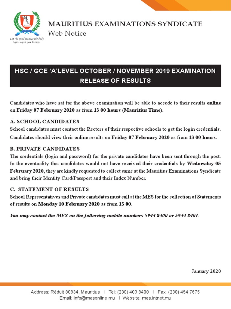 Mauritius Examinations Syndicate (MES) PDF