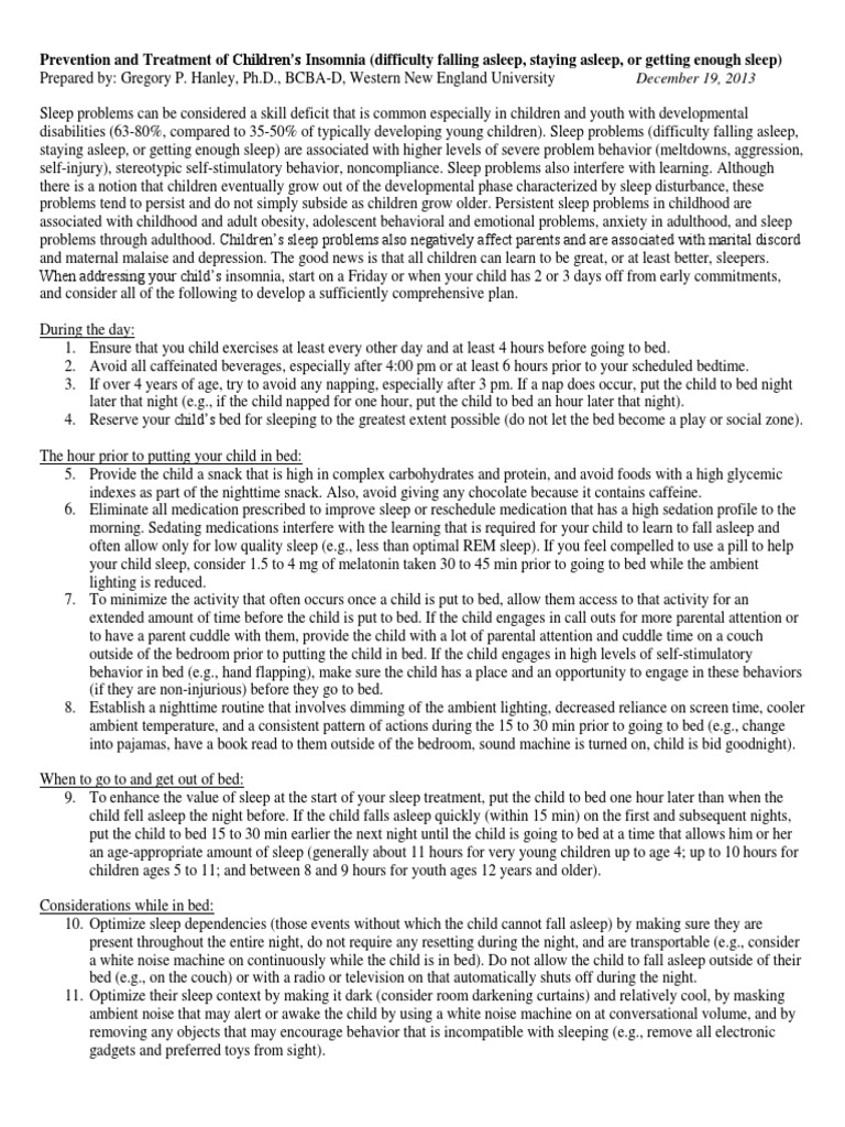 Sleep Behavior, Hanley PDF Insomnia Sleep