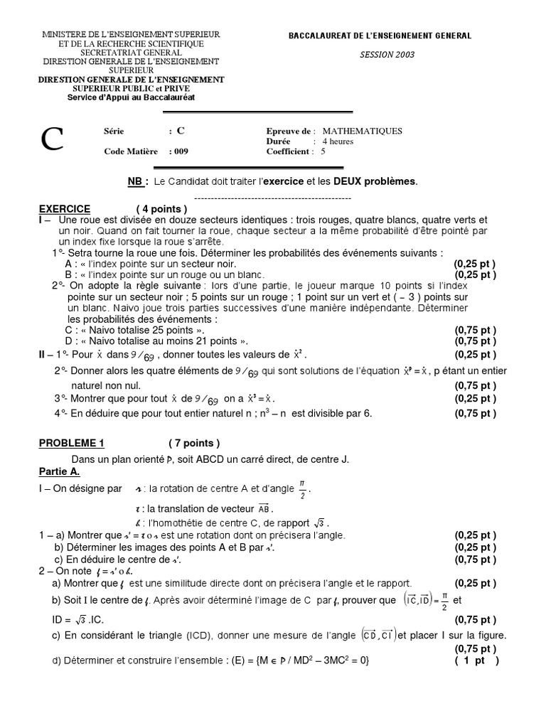 Corrigé Bac Mathématiques Série C | PDF | Angle | Analyse mathématique