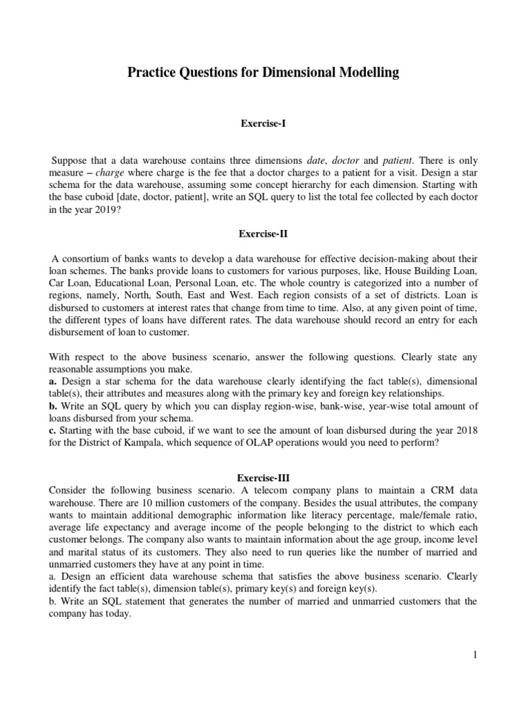 Exercises On Designing Data Warehouse PDF Data Warehouse Computer