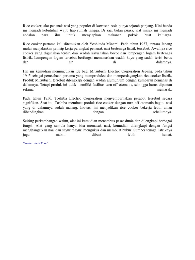 Sejarah Rice Cooker | PDF