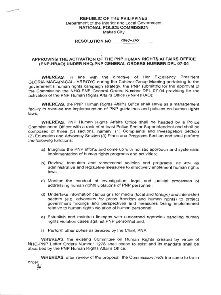 National Police Commission Resolution No. 2007-247 | PDF