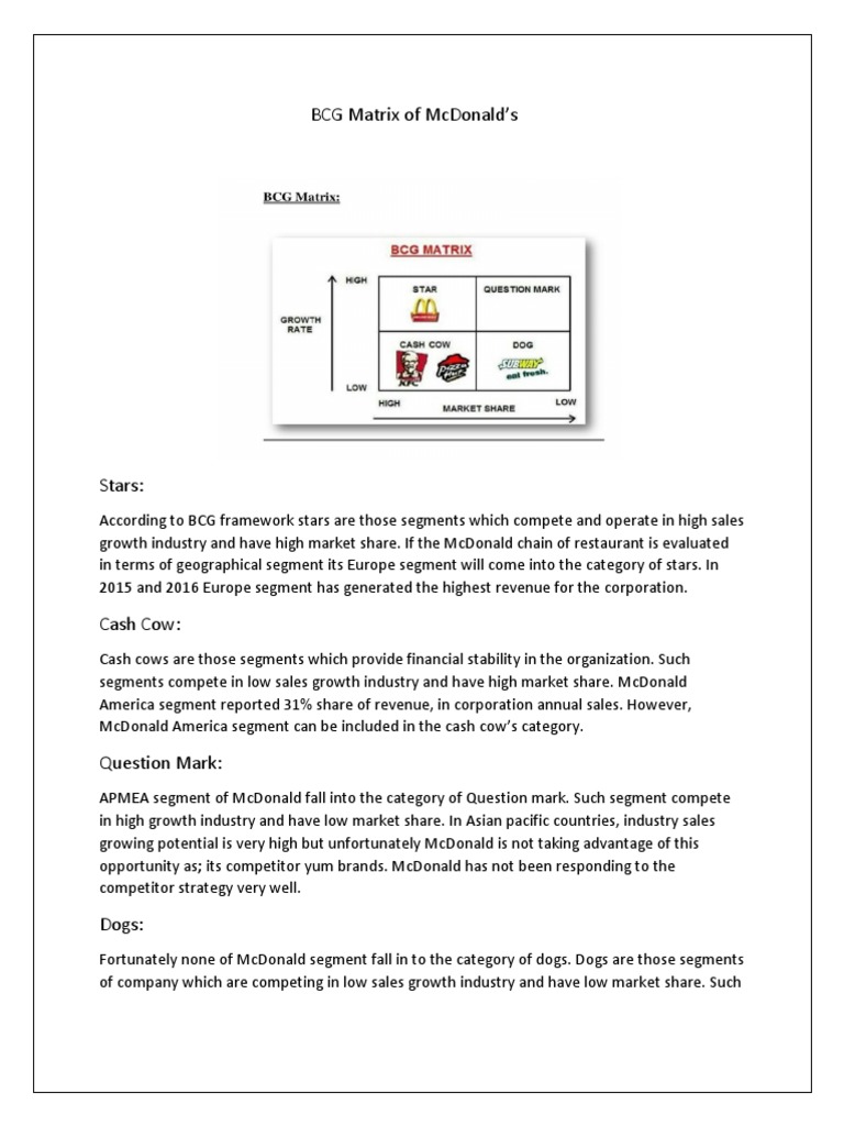 Bcg Matrix Of Mcdonal1 Pdf Market Segmentation Business