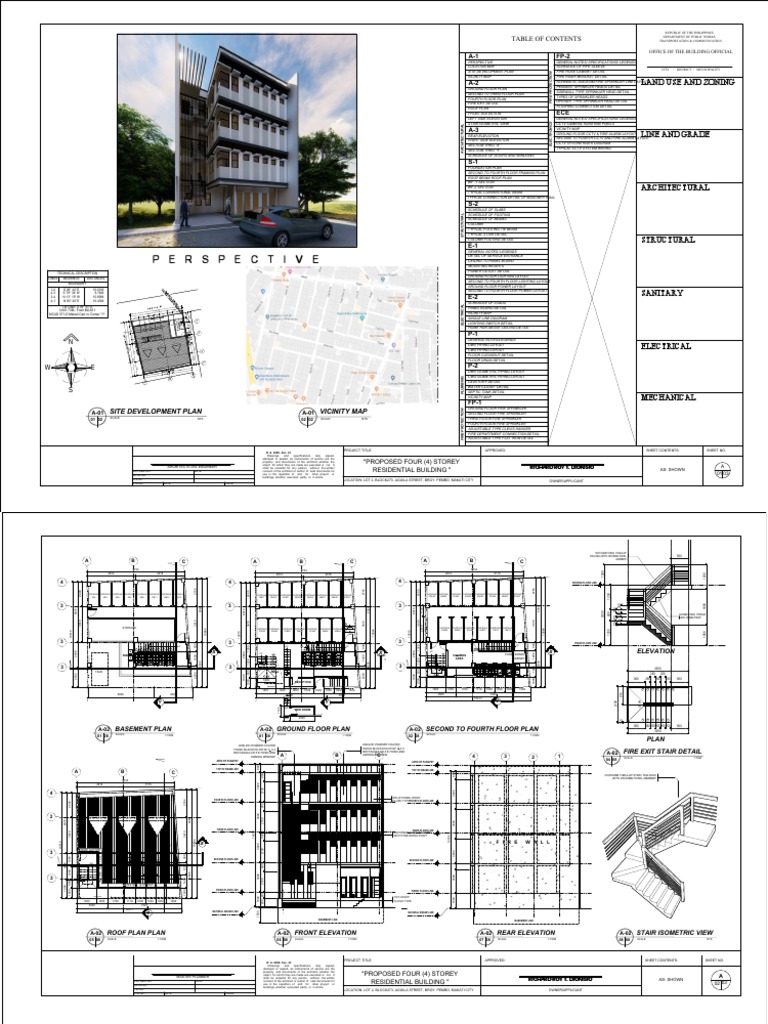 Proposed Four-Storey Residential Building | PDF | Building Engineering ...