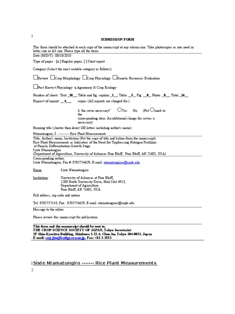 Rice Plant Measurements for Nitrogen Needs | PDF | Rice | Fertilizer