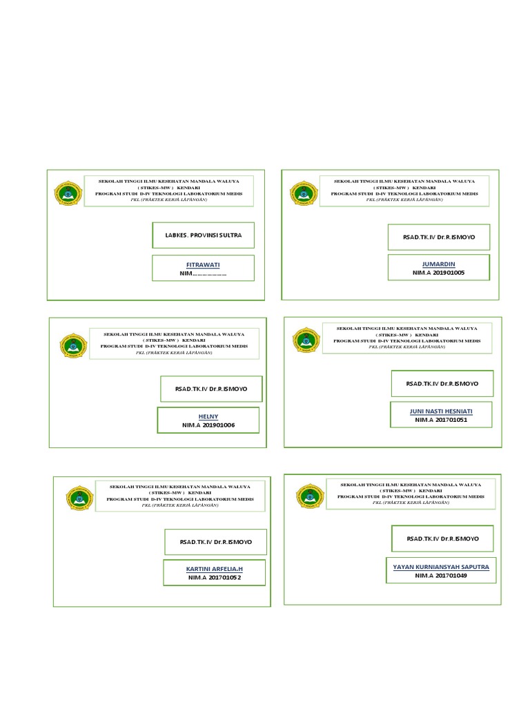 Contoh Name Tag Mahasiswa Kesehatan | PDF