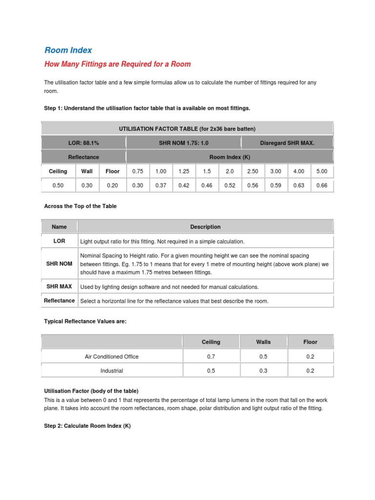 Room Index | PDF | Light | Lighting