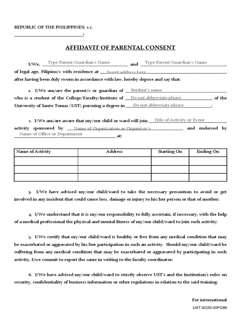 Affidavit of Parental Consent For International | PDF | Affidavit ...