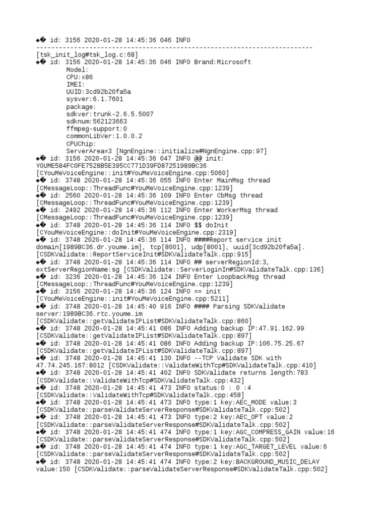 YouMe Voice Engine Initialization Log | PDF | Network Architecture ...
