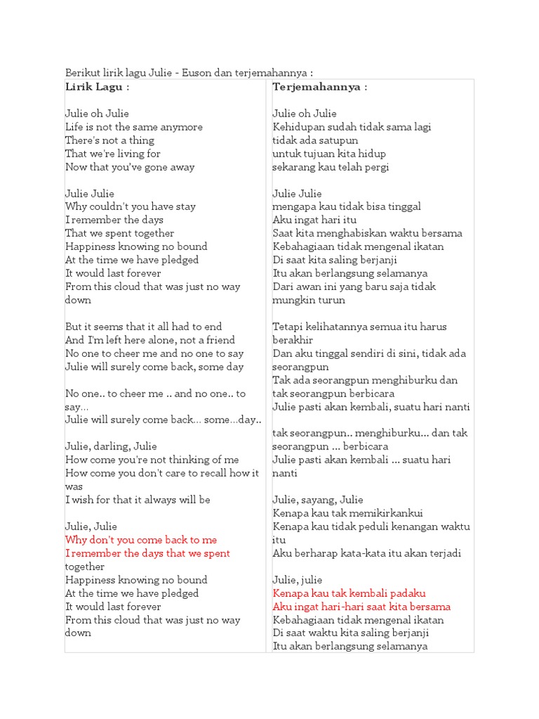 Berikut Lirik Lagu Julie Pdf