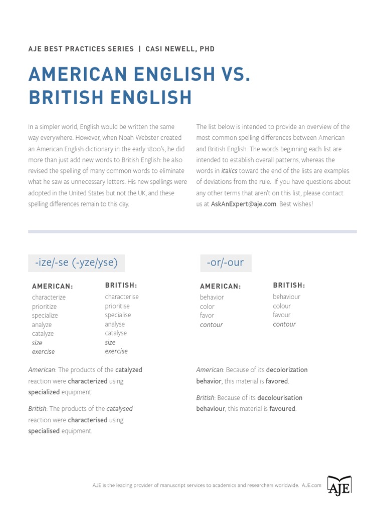 AJE American Vs British English 2015 | Download Free PDF | Linguistics
