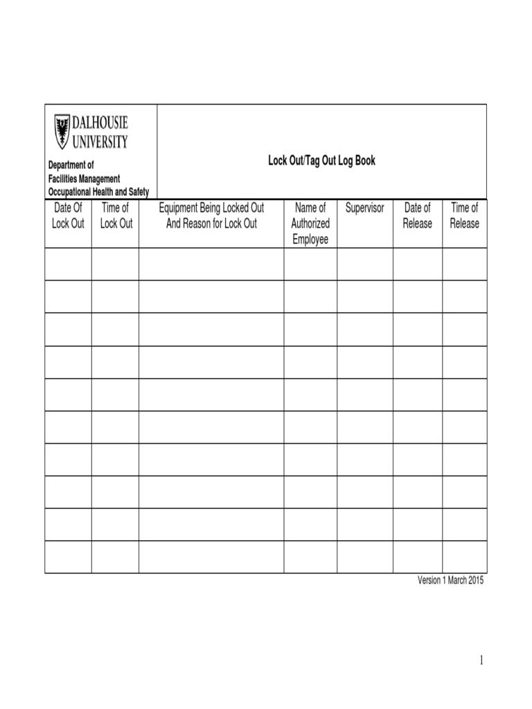 Lock Out Tag Out Program Log Book