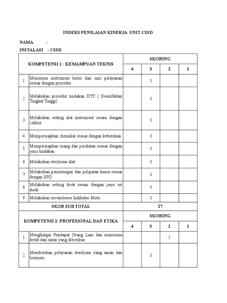 Indeks Penilaian Kinerja CSSD | PDF