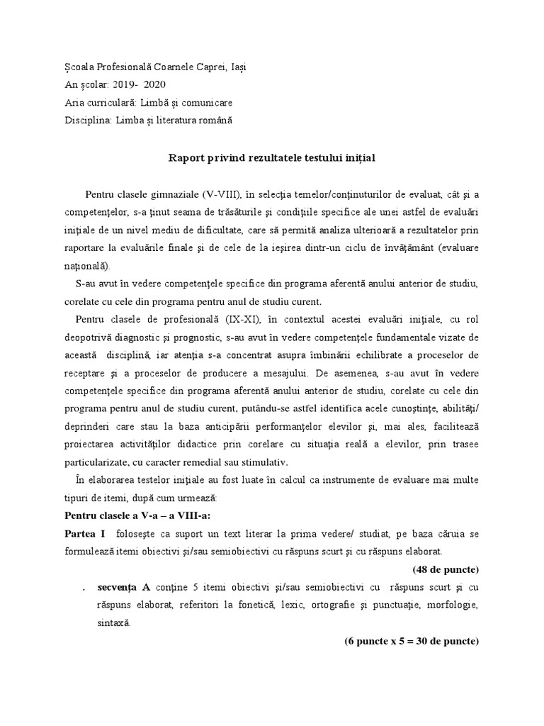 Raport Teste Inițiale | PDF