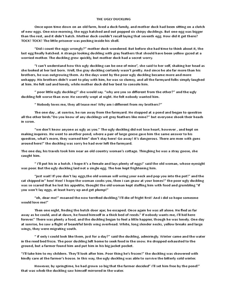 The Ugly Duckling Pdf The Ugly Duckling Duck