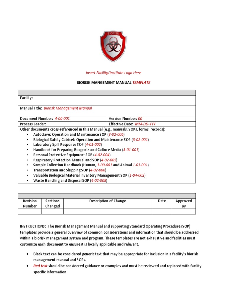 Biorisk Management Manual Template | PDF | Risk Management | Risk ...