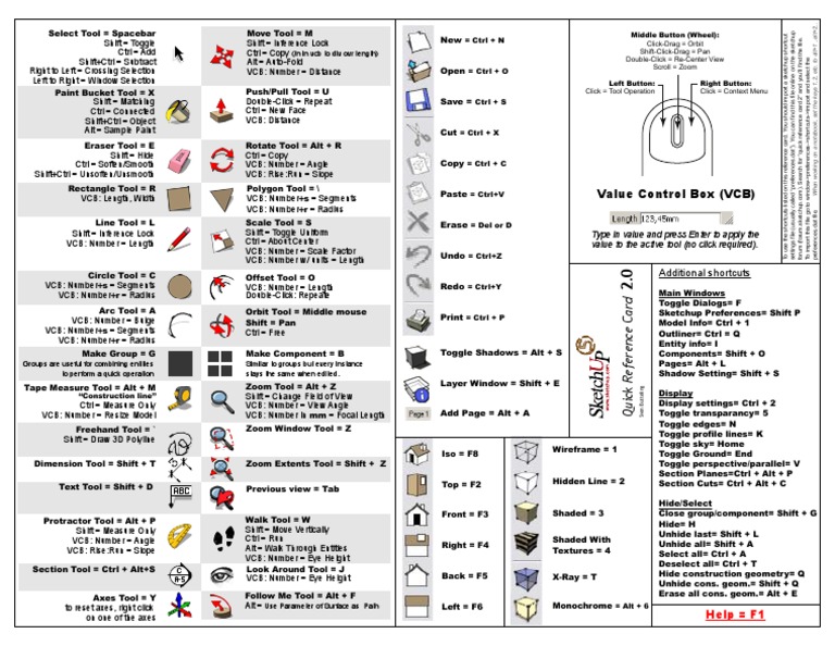 SKETCHUP Keyboard Shortcuts PDF Control Key Double Click