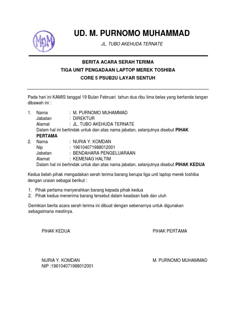 Contoh Berita Acara Serah Terima Barang Laptop Contoh Surat Format Surat