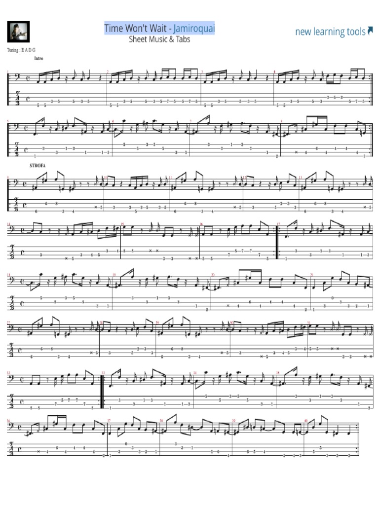 Jamiroquai - Time Won't Wait - Sheetmusic - Bass Transcription | PDF