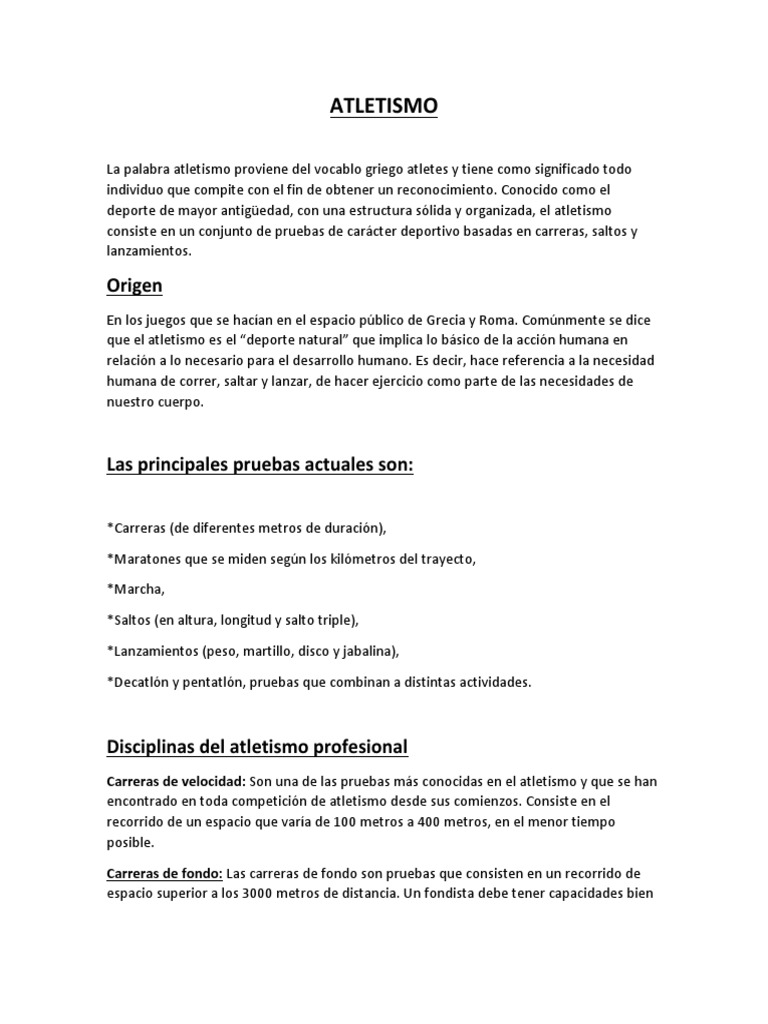 Introducción al Atletismo y sus Pruebas | PDF | Deporte del atletismo ...